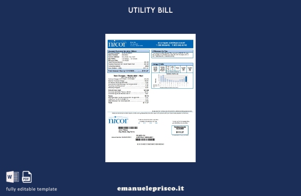 modello di bolletta del gas USA Illinois Nicor ​​in stile verificato